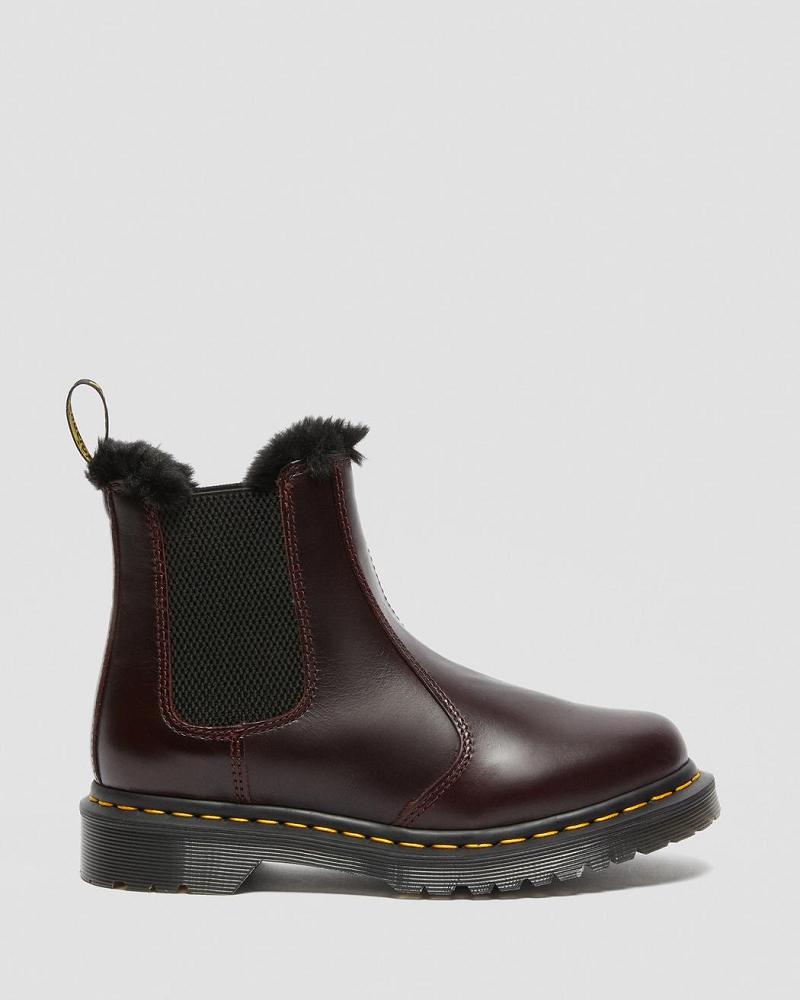 Women's Dr Martens 2976 Leonore Faux Fur Lined Chelsea Boots Burgundy | AU 110UZG